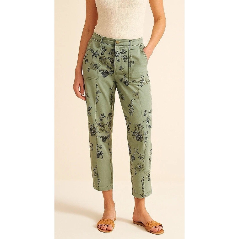 Pilcro Anthropologie the Wanderer Cargo Pants Size 34 Green Floral Cottage